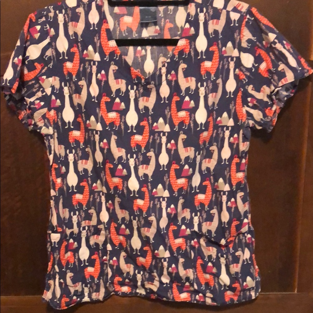 Colorful Llama Print Scrub Top